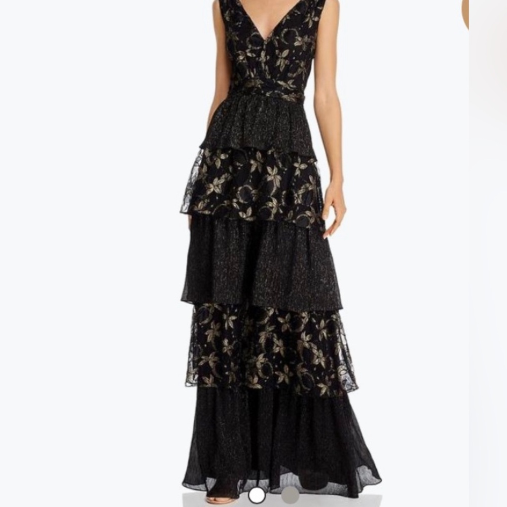 Rachel Zoe Black and Gold Floral Gown